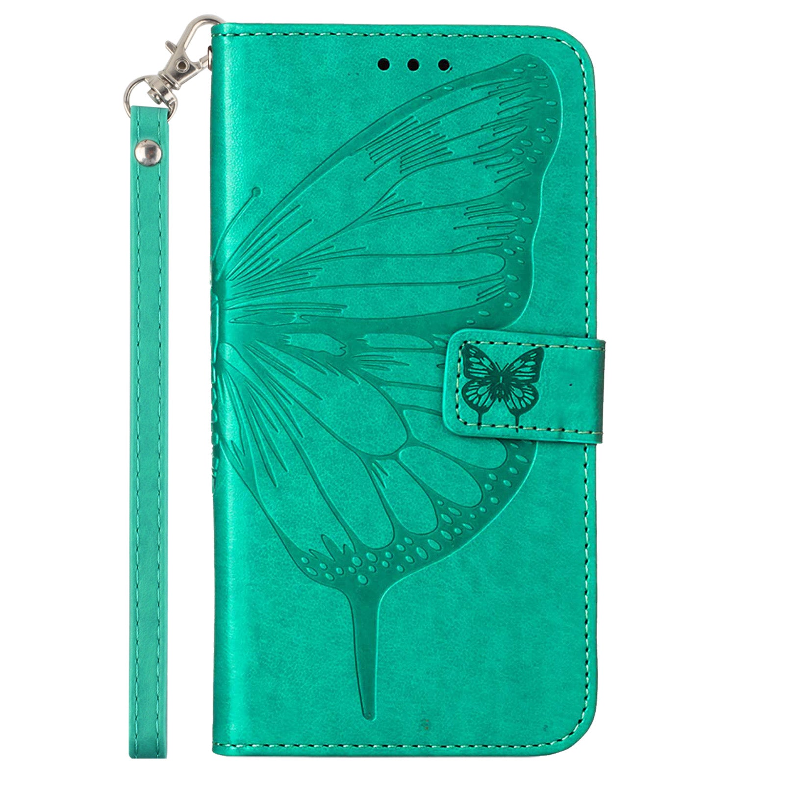 YB Imprinting Series-4 For iPhone 15 Pro Max Phone Leather Case Stand Wallet Butterfly Flower Imprinted Cover with Hand Strap - Green YB Imprinting Series-4 For iPhone 15 Pro Max Phone Leather Case Stand Wallet Butterfly Flower Imprinted Cover with Hand Strap - Green